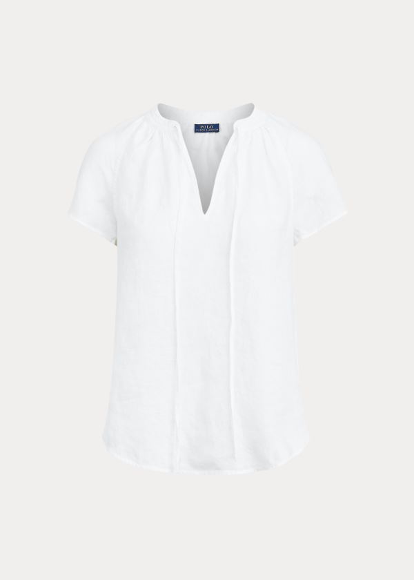 Women's Polo Ralph Lauren Linen Tie-Neck Blouses | 284107HMY